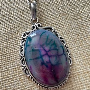 New Dragon Veined Agate Stone Silver Overlay Pendant Necklace